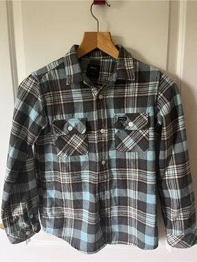 RVCA Youth Blue and Grey Plaid Flannel Shirt